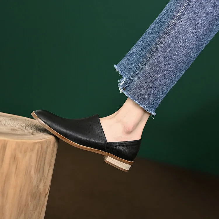 Black Rounded Toe Leather Flats #001056C