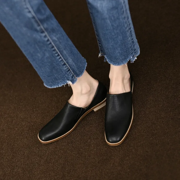 Black Rounded Toe Leather Flats #001056C