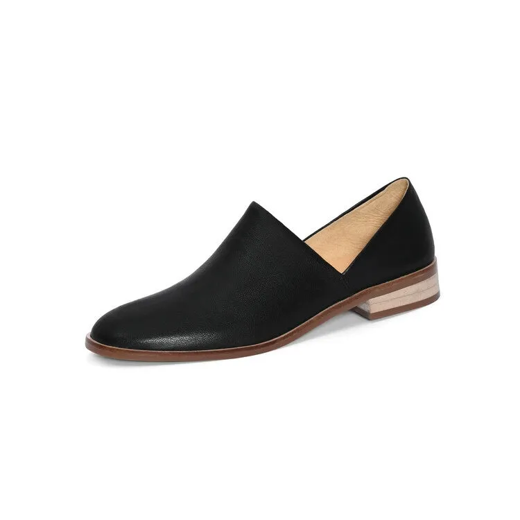 Black Rounded Toe Leather Flats #001056C