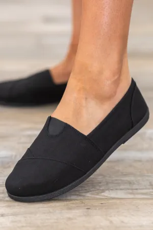 Black Slip On Linen Flats