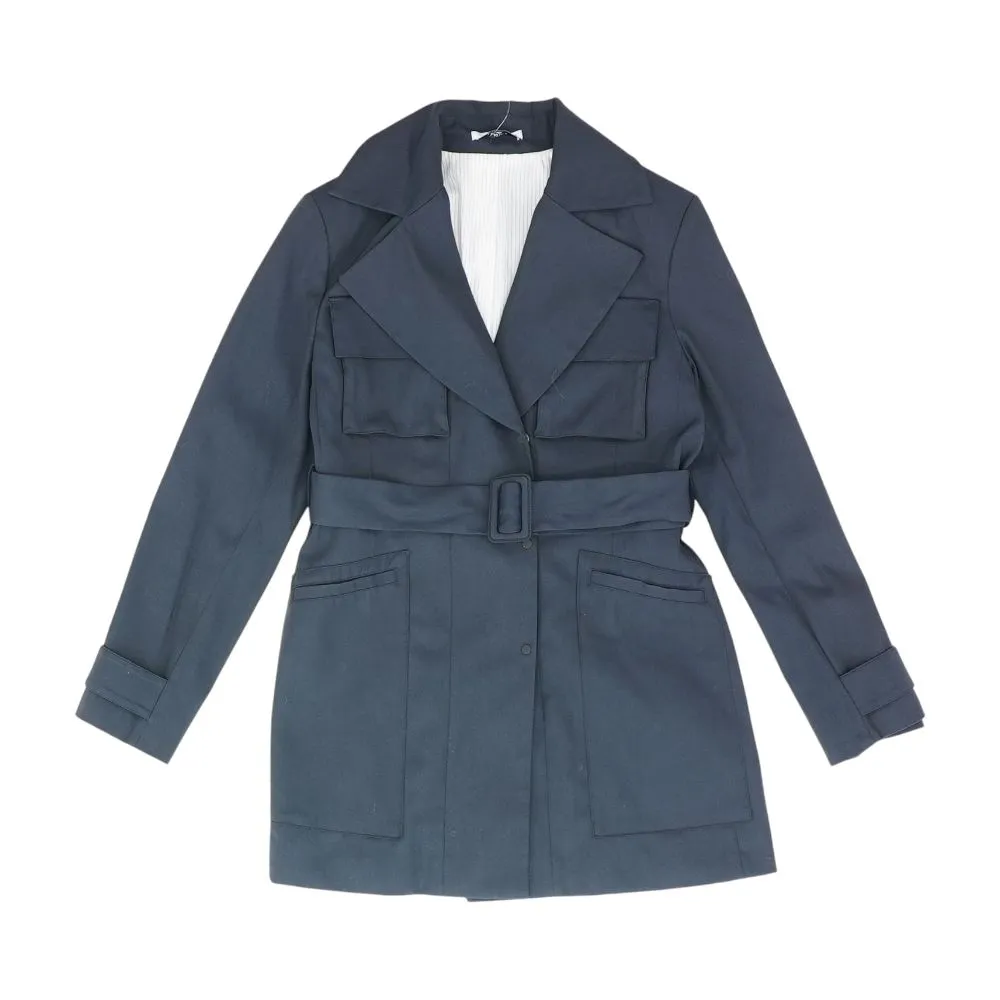 Black Solid Peacoat Coat