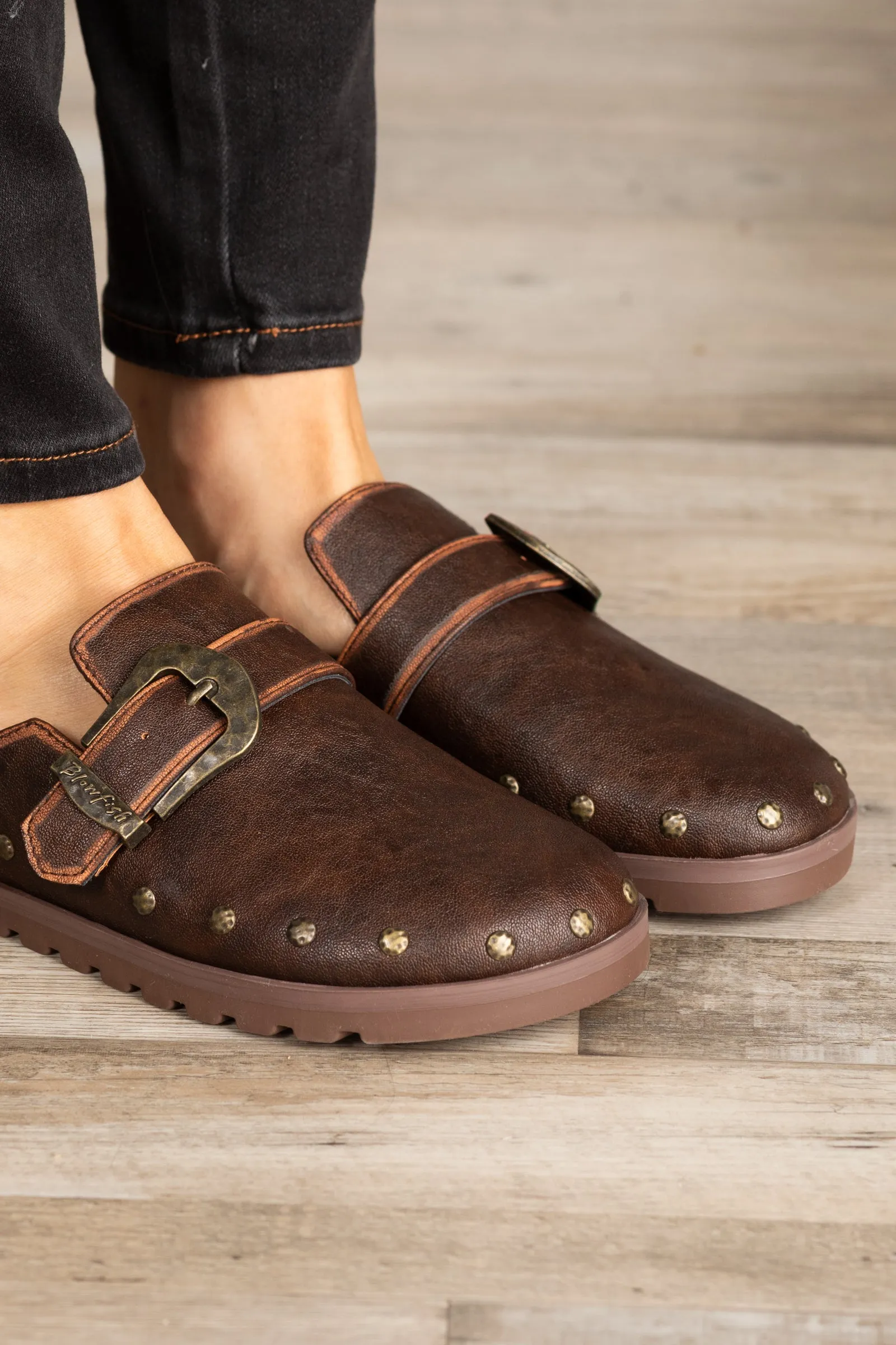 Blowfish Brown Buckle Slip On With Studs
