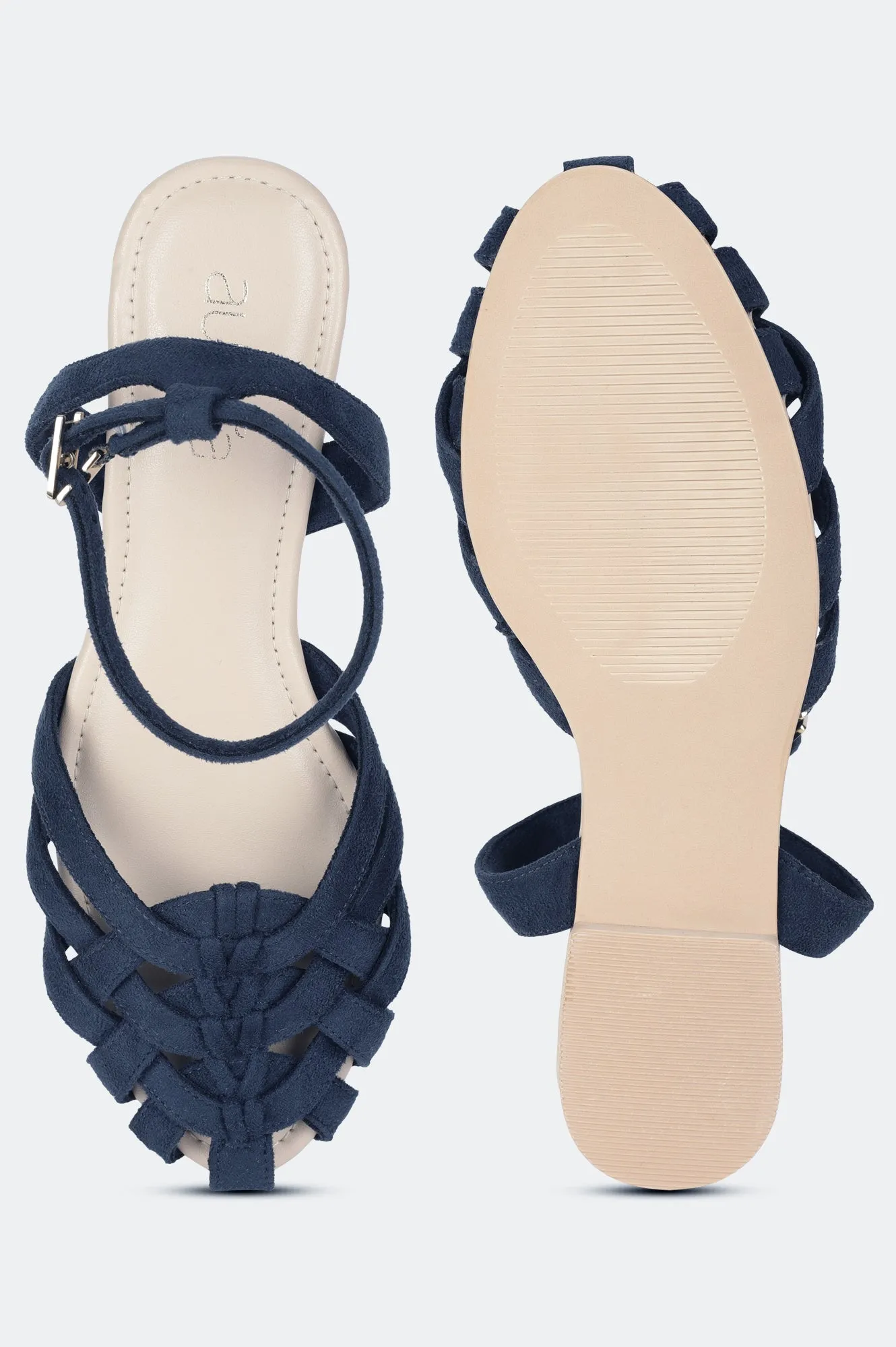Blue Almond Toe Woven Design Flat-ZFAYE