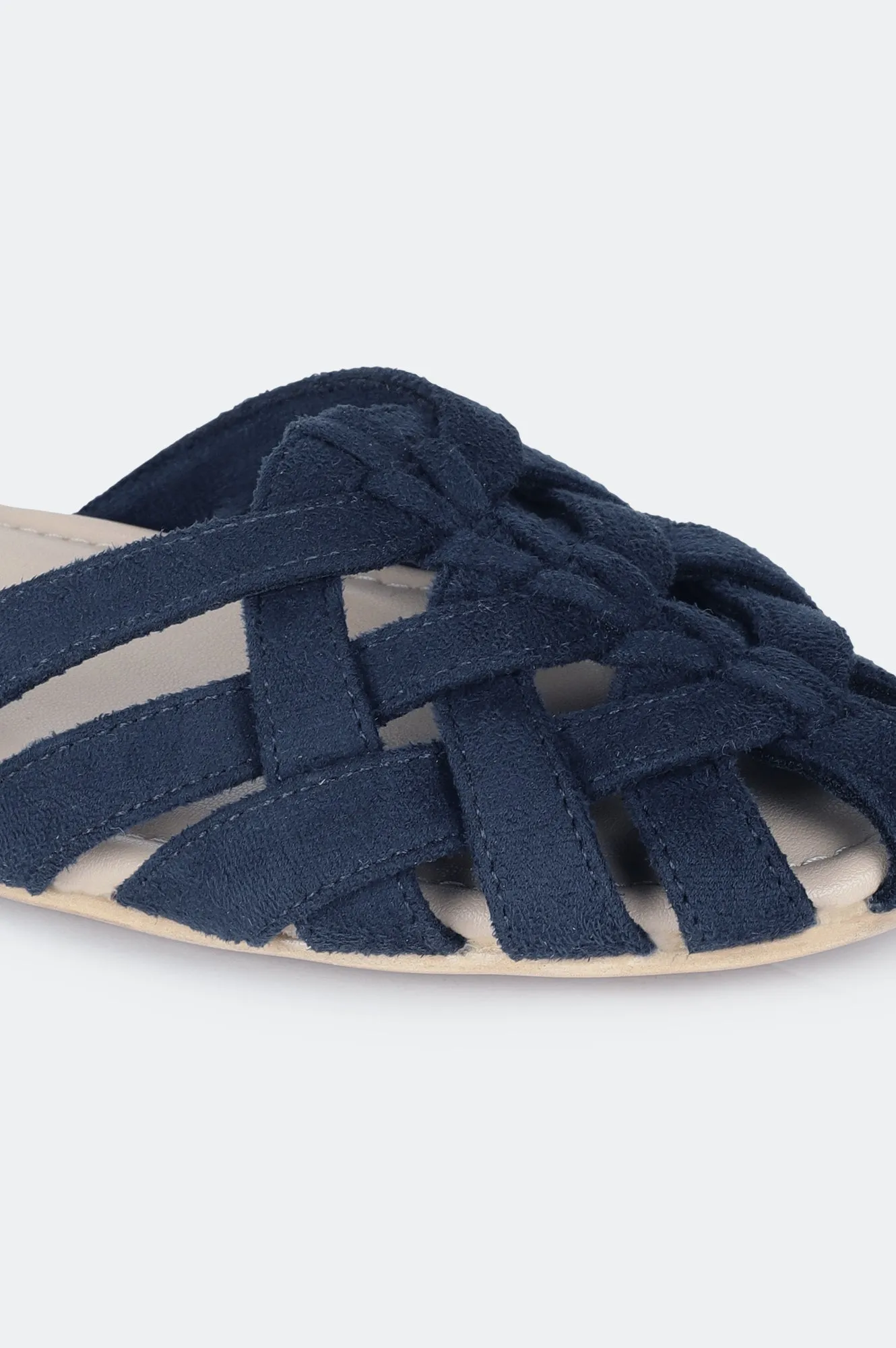 Blue Almond Toe Woven Design Flat-ZFAYE