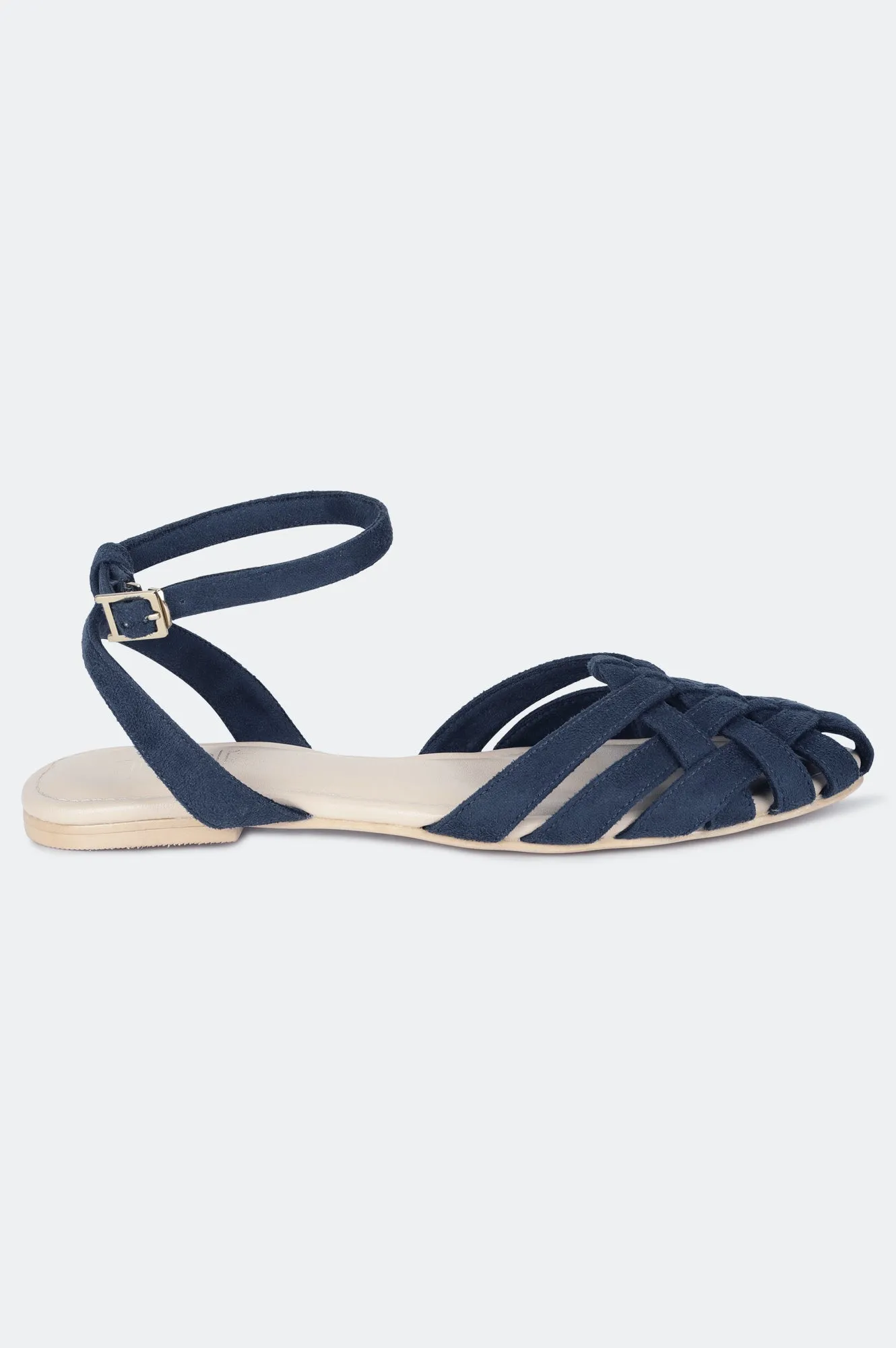 Blue Almond Toe Woven Design Flat-ZFAYE