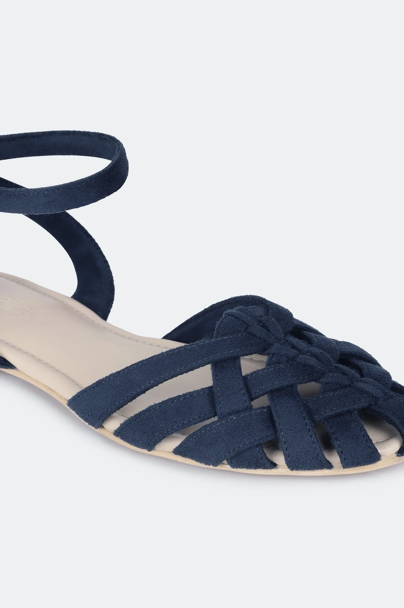 Blue Almond Toe Woven Design Flat-ZFAYE