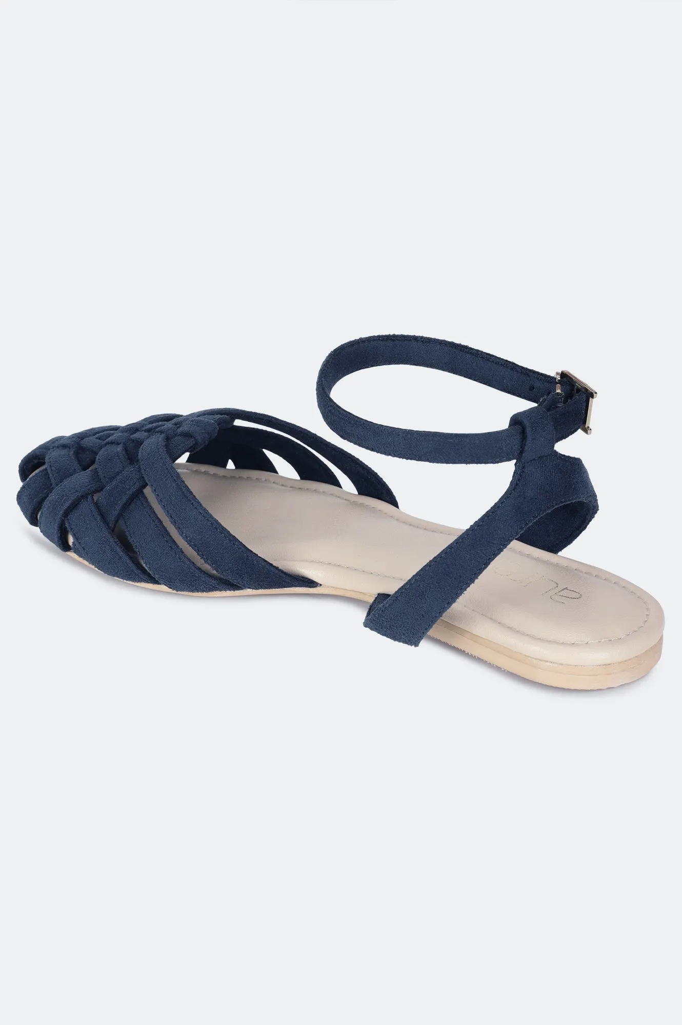Blue Almond Toe Woven Design Flat-ZFAYE