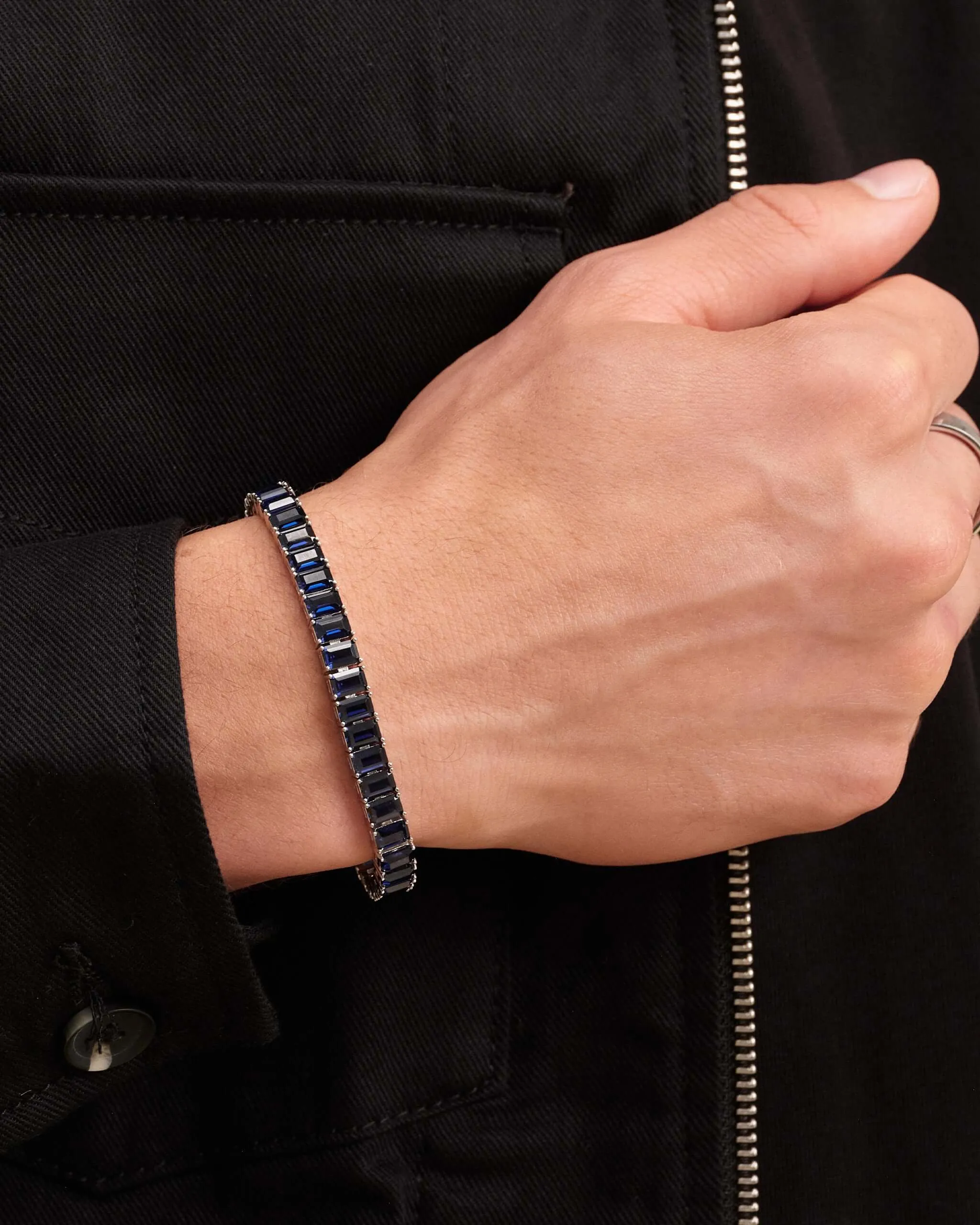 Blue Emerald Cut Tennis Bracelet