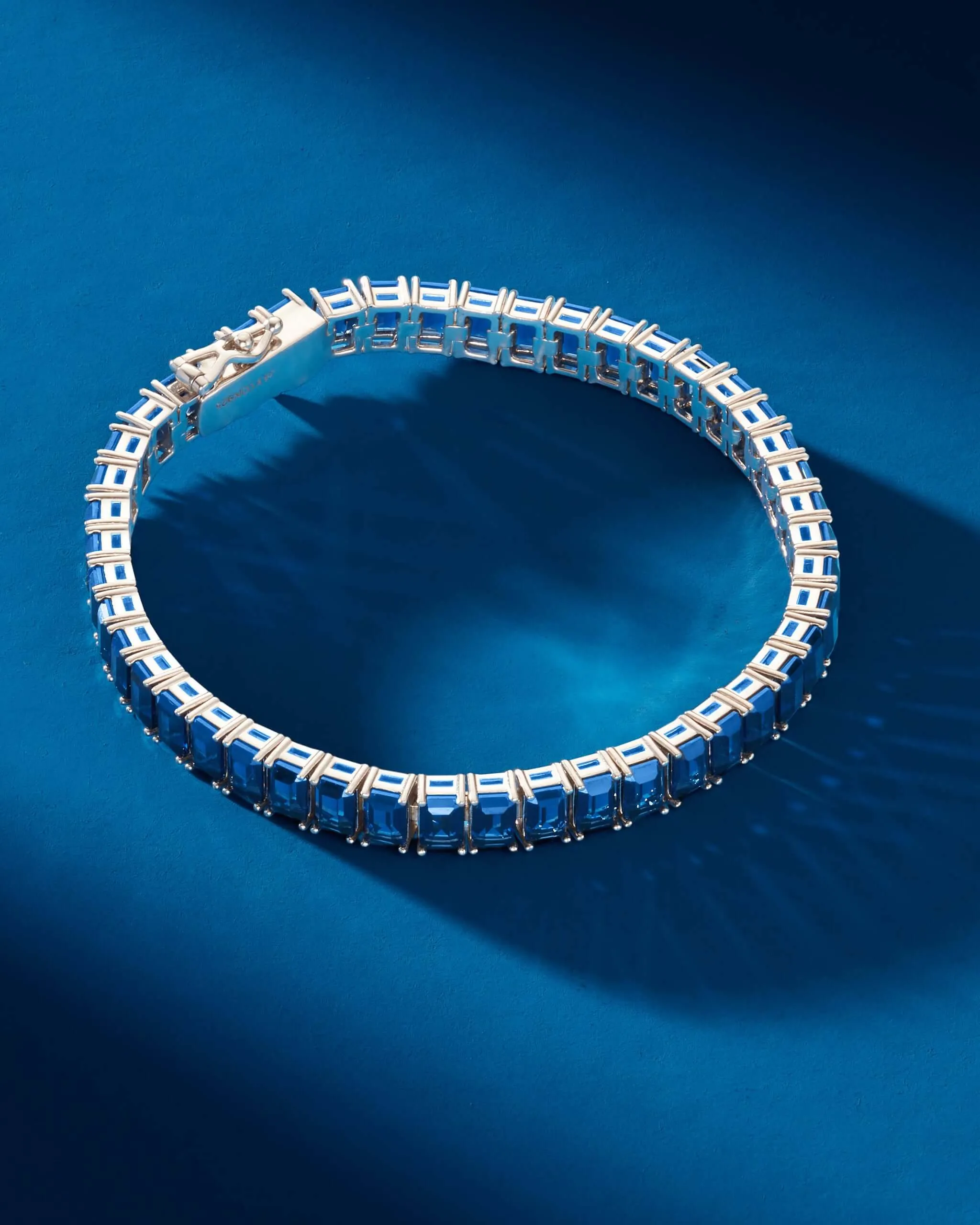 Blue Emerald Cut Tennis Bracelet