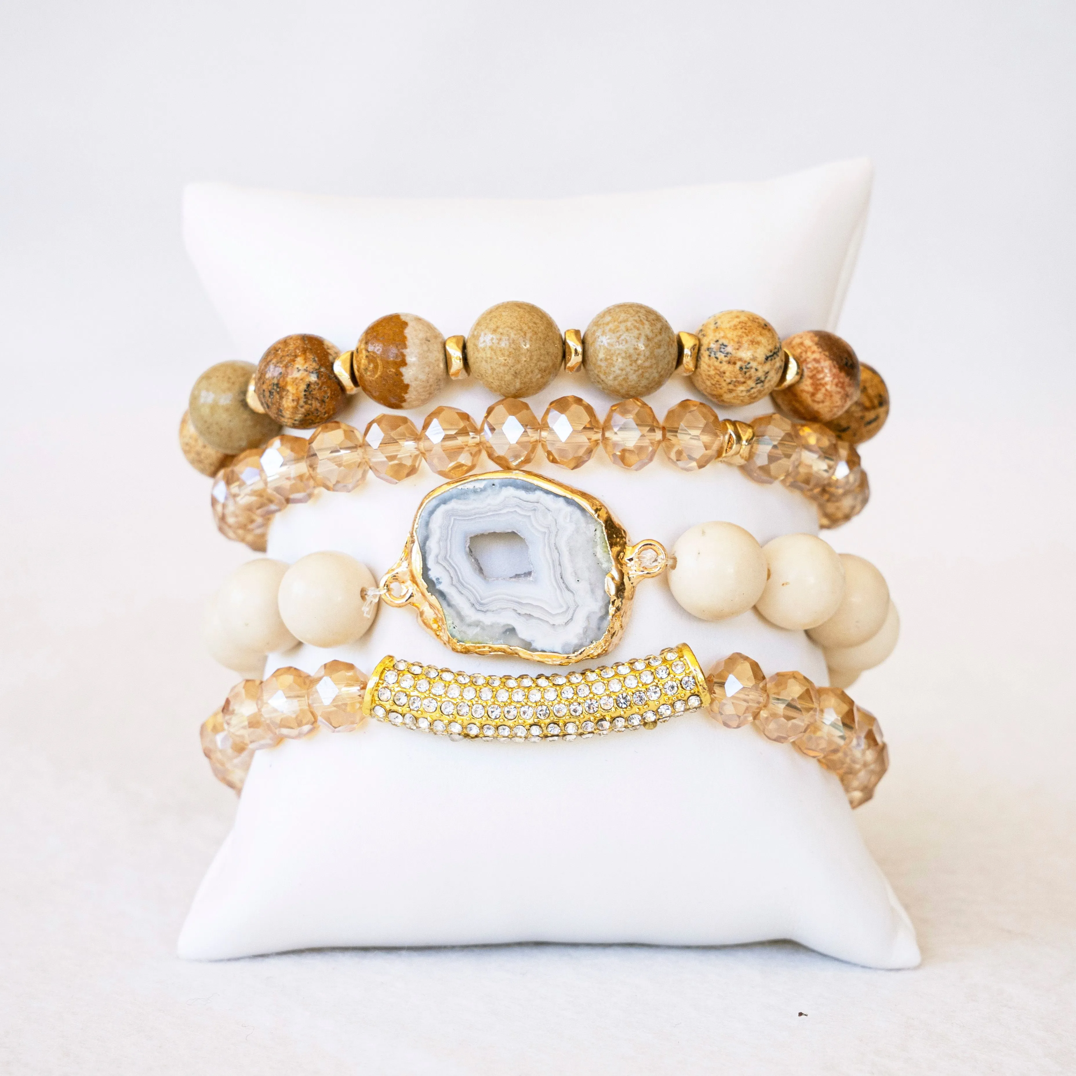 Boho & Mala Mix Stone Elastic Bracelet Stackable Sets BS1028
