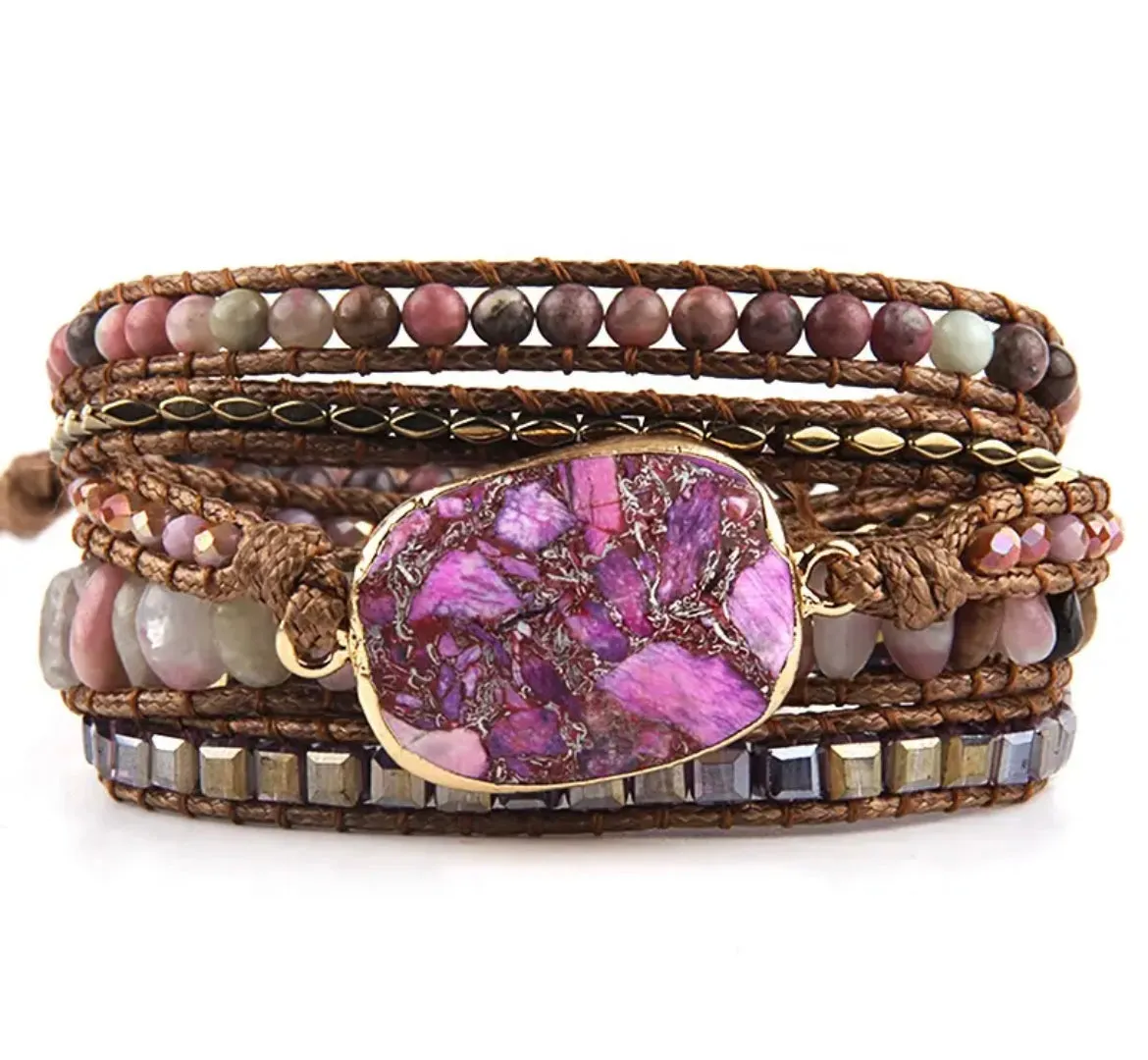 Boho & Mala Pink Stone 5 Wrap Bracelet WSB1013