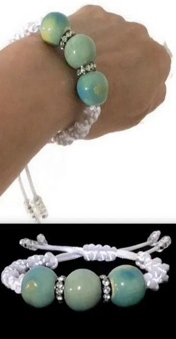 Boho chic adjustable green ceramic beads macrame bracelet, The Daisy Bracelet, handmade