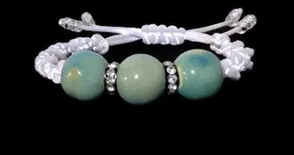Boho chic adjustable green ceramic beads macrame bracelet, The Daisy Bracelet, handmade