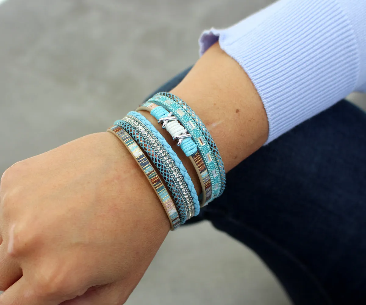 Boho Teal Multicolor Leather Bracelet
