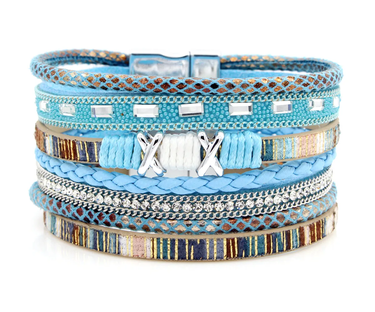 Boho Teal Multicolor Leather Bracelet
