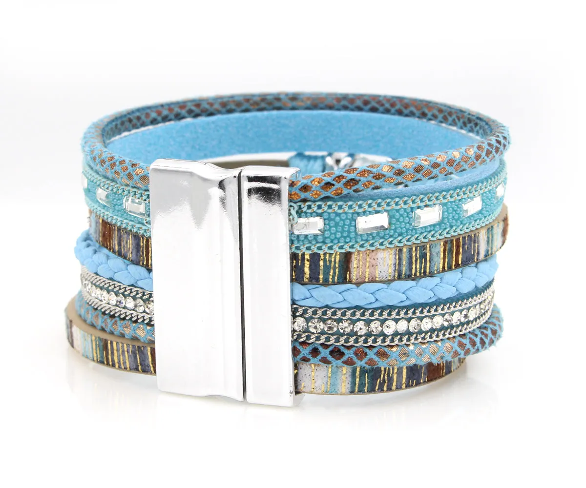 Boho Teal Multicolor Leather Bracelet