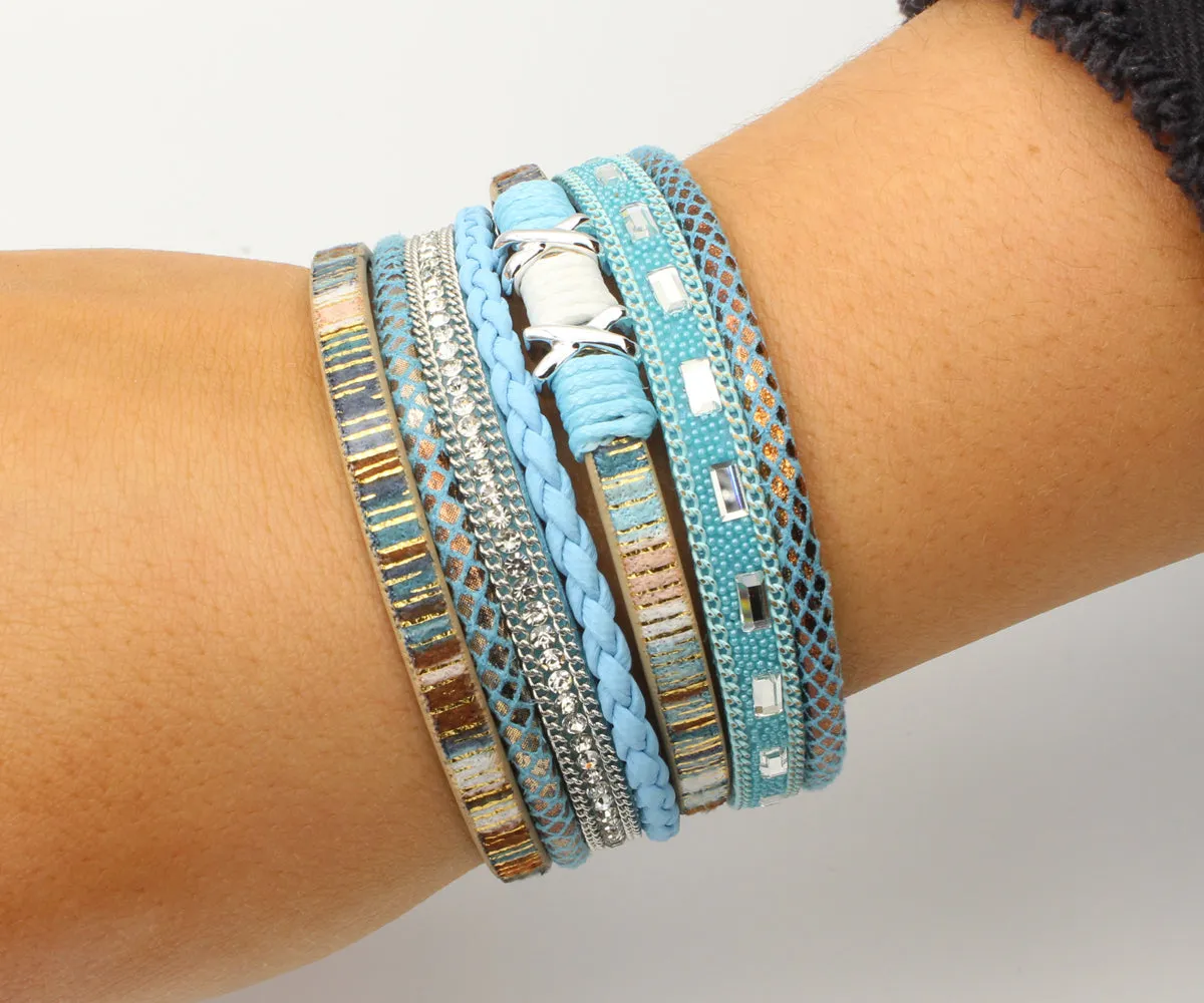 Boho Teal Multicolor Leather Bracelet