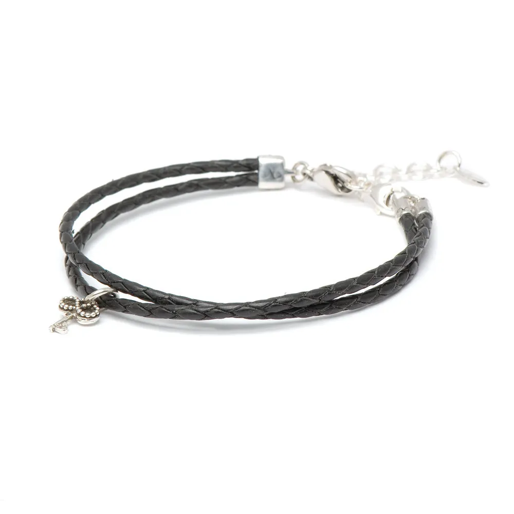 Bracelet Leather Braided - Black, M (7-8.5inch/18-22cm)