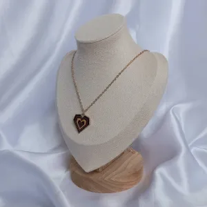 Brown & Gold Retro Heart Necklace -  70's Style Necklace,Vintage Style,Gold Necklaces In The UK,Heart Jewellery,Heart Necklaces In The UK