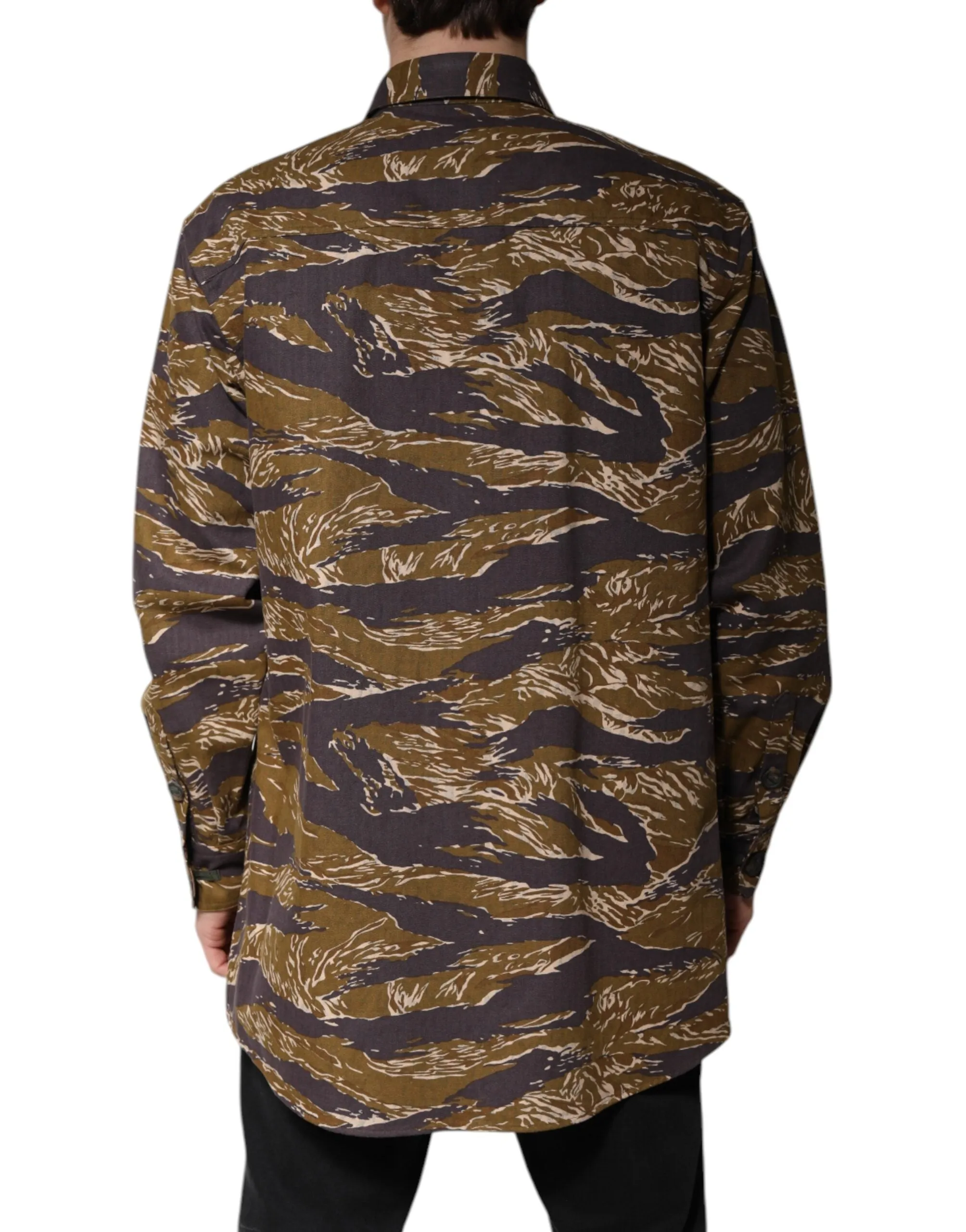 Brown Leopard Cotton Collared Coat Jacket