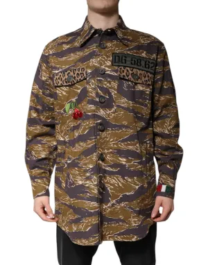 Brown Leopard Cotton Collared Coat Jacket