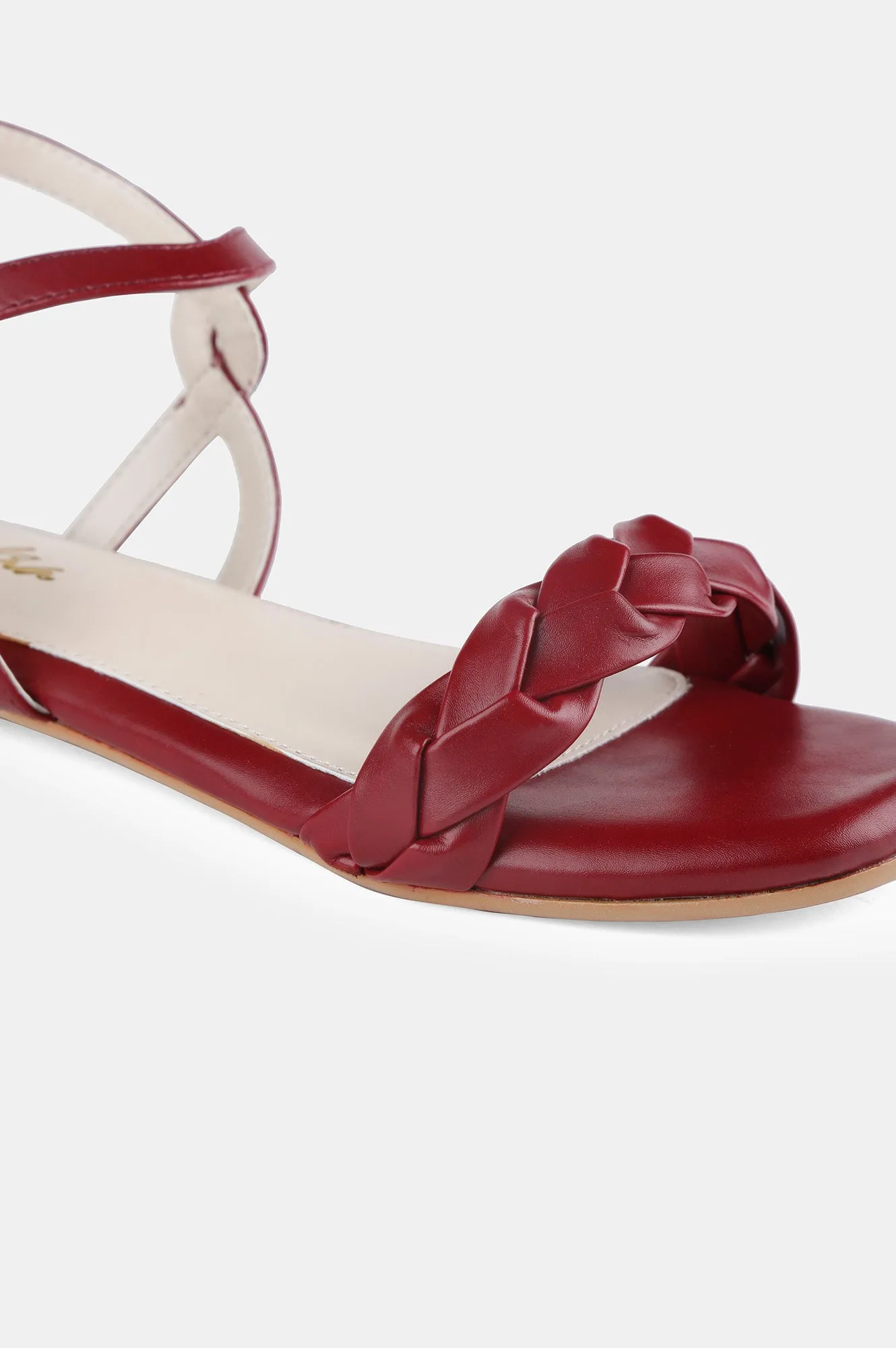 Burgundy Square Toe Woven Design Flat - Zjanice