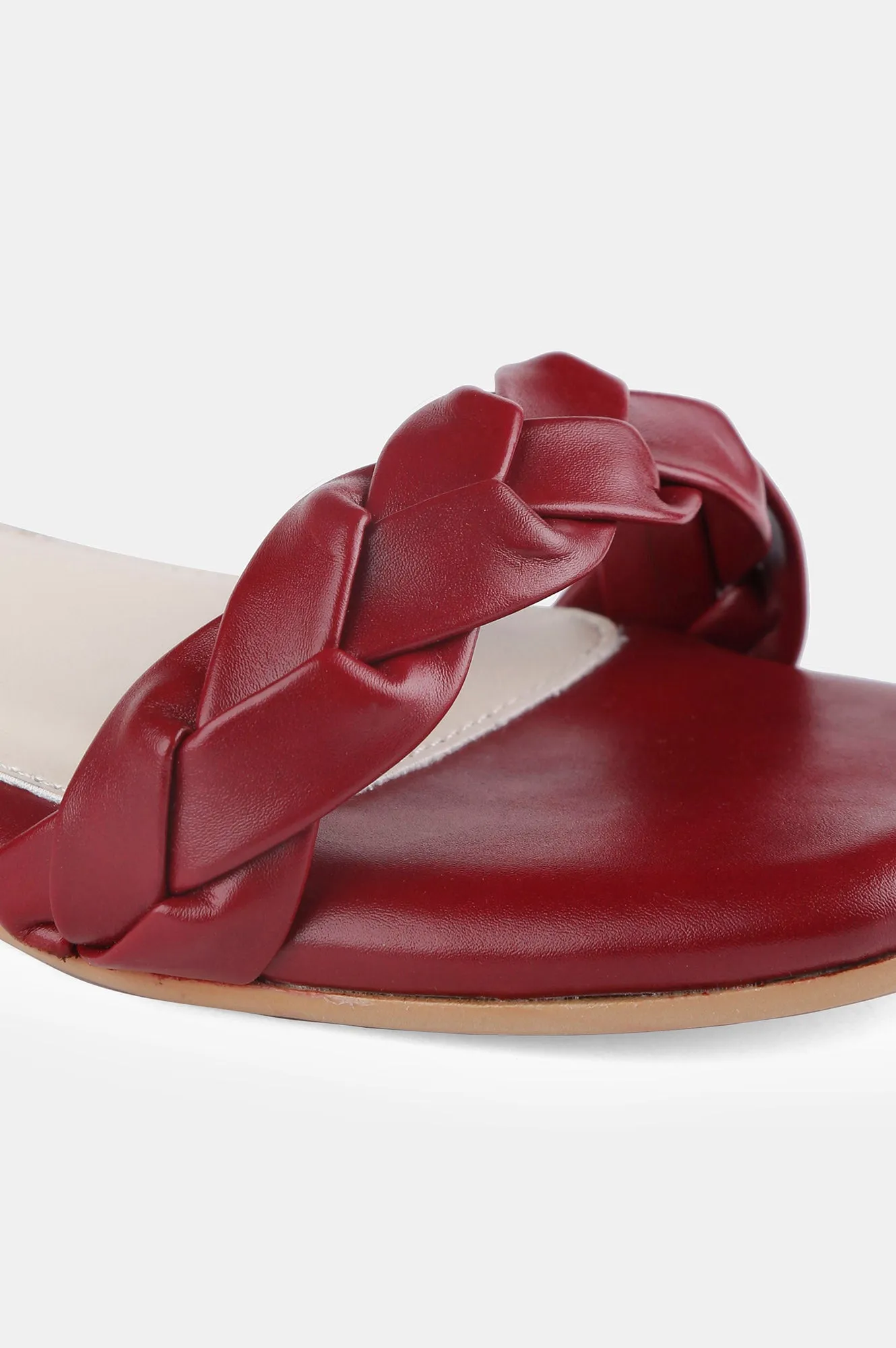 Burgundy Square Toe Woven Design Flat - Zjanice