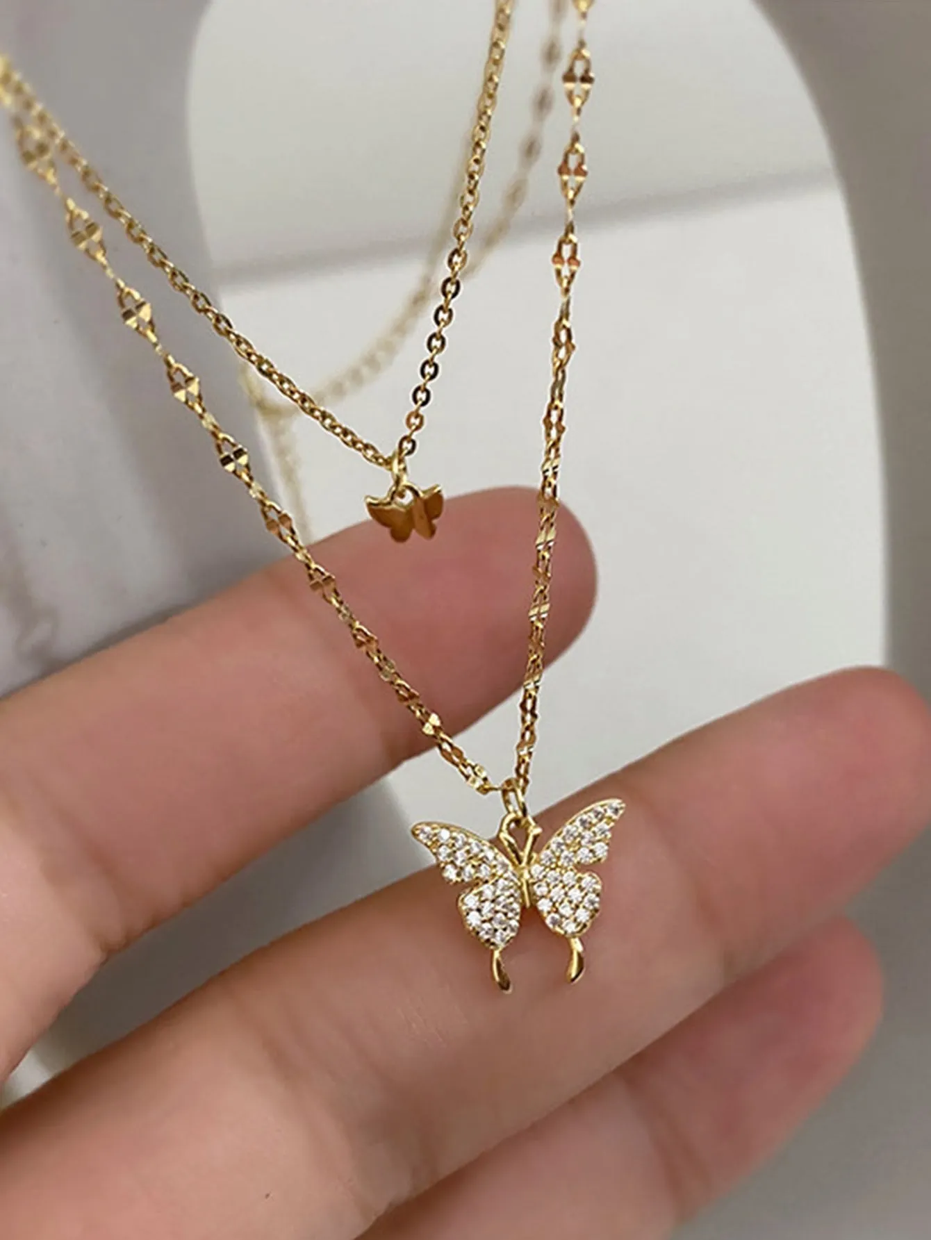 Butterfly Charm Layered Necklace  - Gold