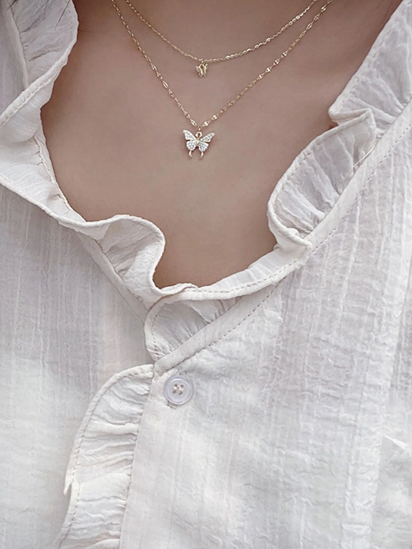 Butterfly Charm Layered Necklace  - Gold