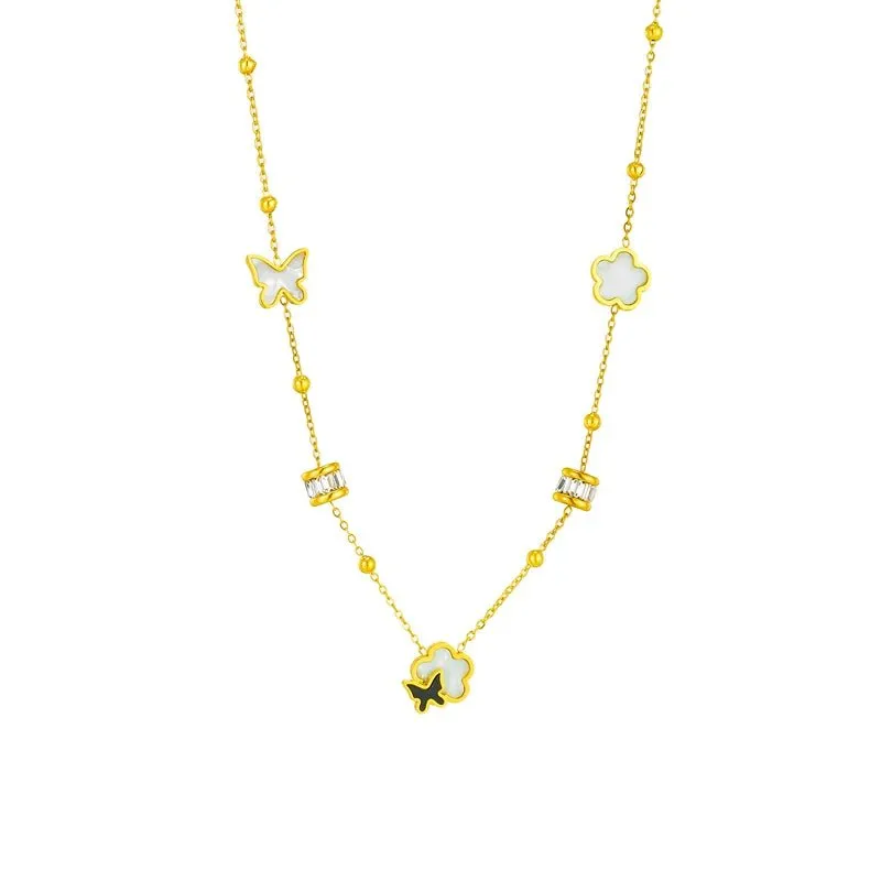 Butterfly Flower Pendant Necklace: Fashionable Girls' Clavicle Chain