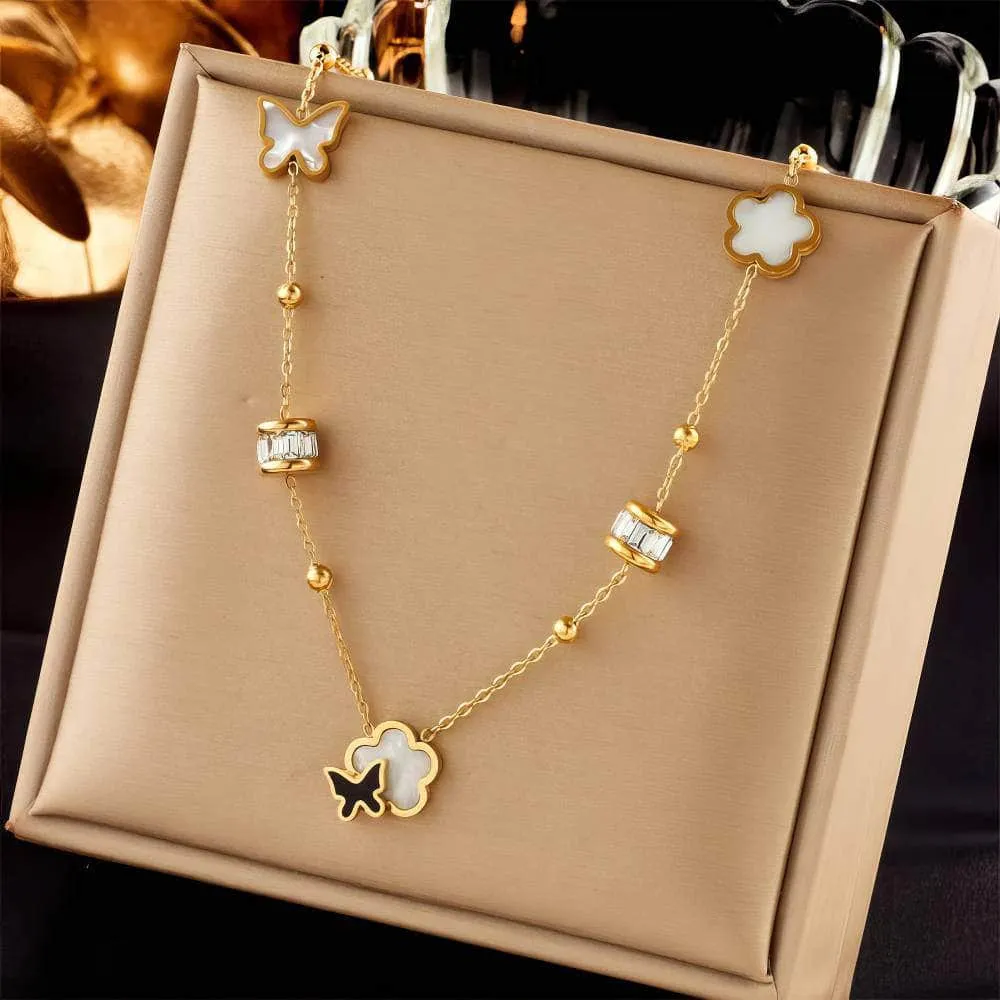 Butterfly Flower Pendant Necklace: Fashionable Girls' Clavicle Chain