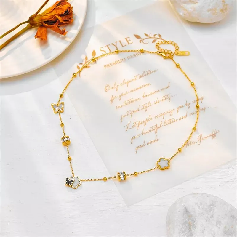 Butterfly Flower Pendant Necklace: Fashionable Girls' Clavicle Chain