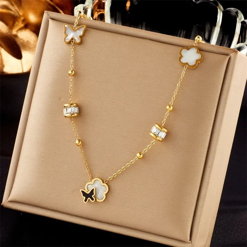 Butterfly Flower Pendant Necklace: Fashionable Girls' Clavicle Chain