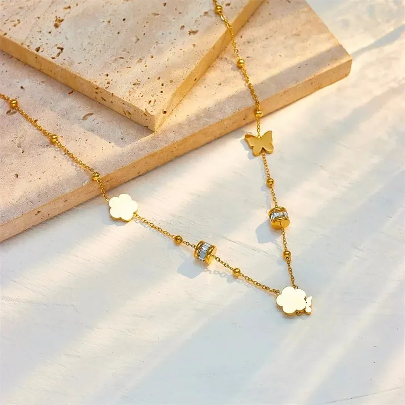 Butterfly Flower Pendant Necklace: Fashionable Girls' Clavicle Chain