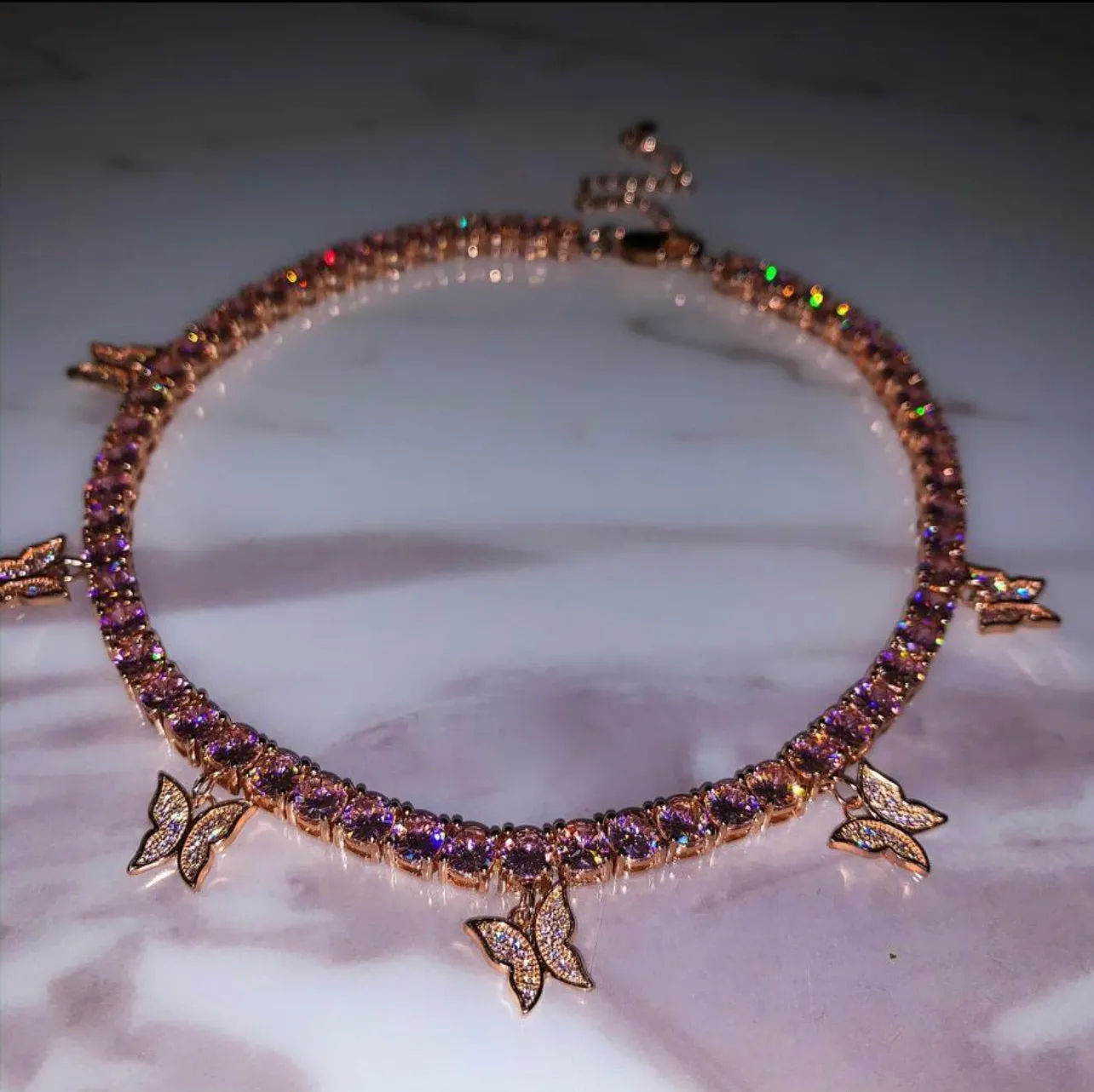 butterfly tennis choker , cz tennis butterfly necklace , bling iced tennis butterfly
