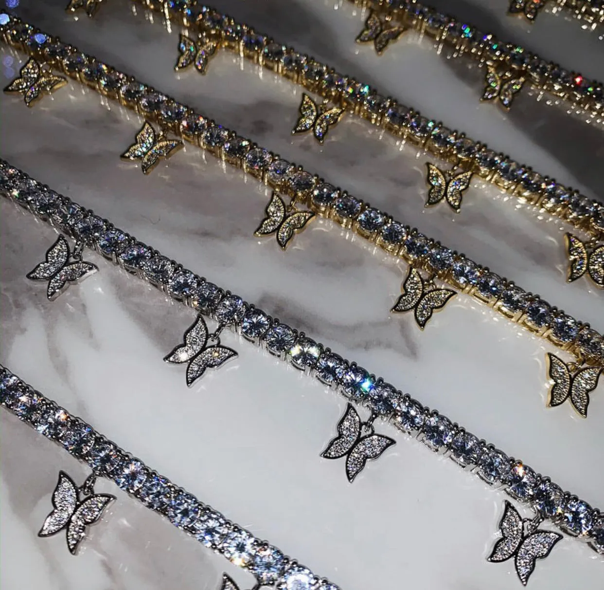 butterfly tennis choker , cz tennis butterfly necklace , bling iced tennis butterfly