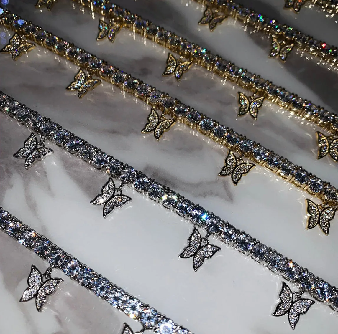 butterfly tennis choker , cz tennis butterfly necklace , bling iced tennis butterfly