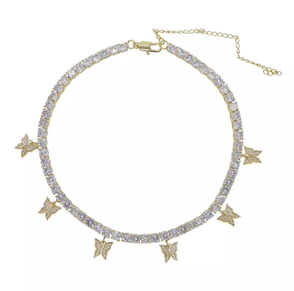butterfly tennis choker , cz tennis butterfly necklace , bling iced tennis butterfly