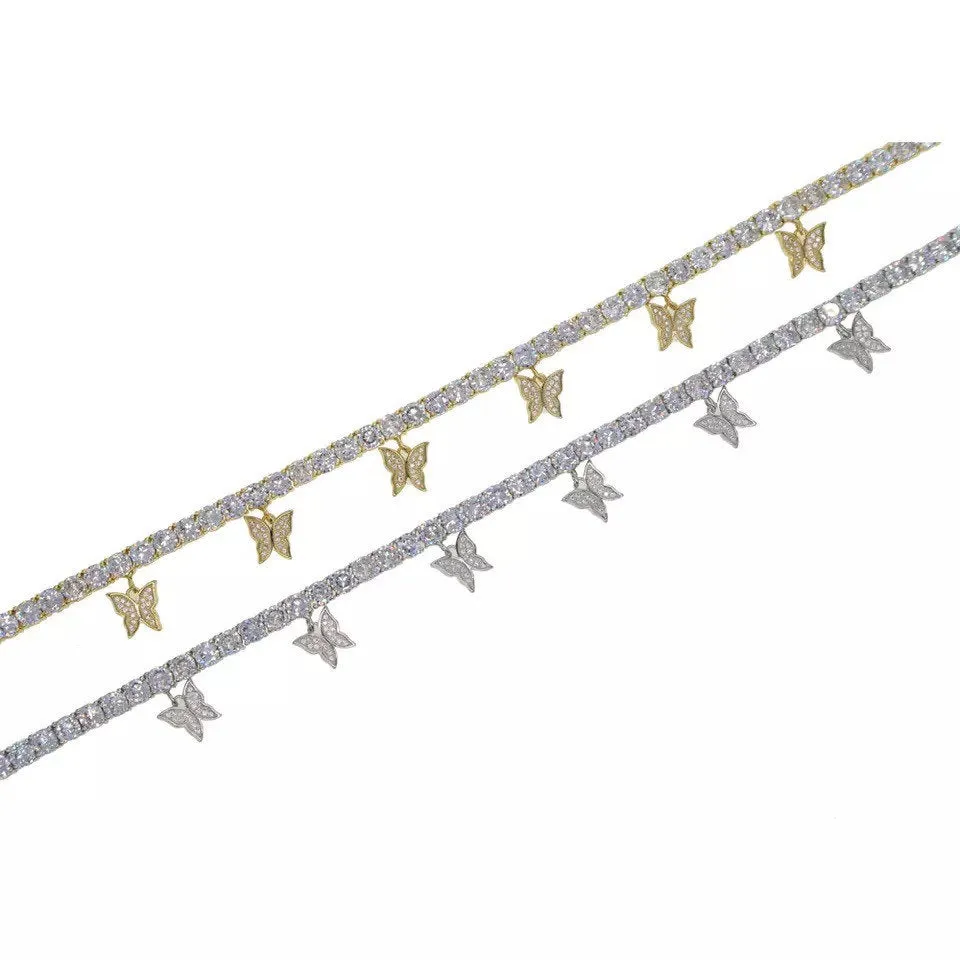 butterfly tennis choker , cz tennis butterfly necklace , bling iced tennis butterfly
