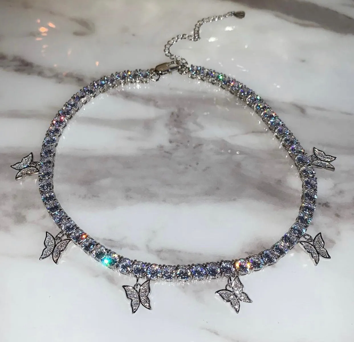butterfly tennis choker , cz tennis butterfly necklace , bling iced tennis butterfly