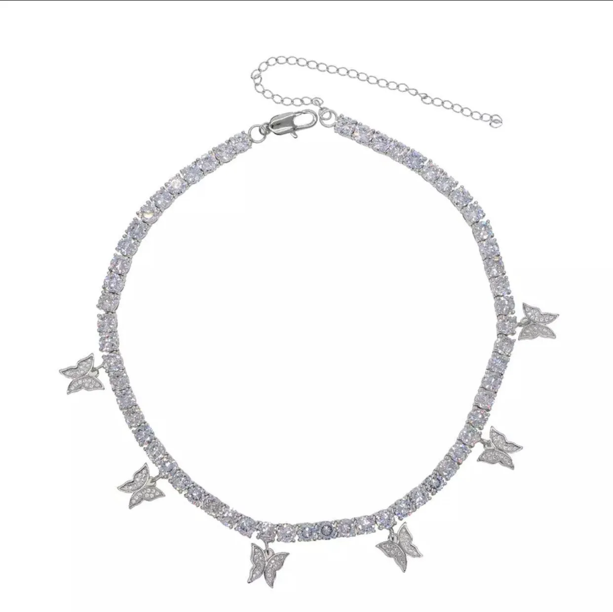 butterfly tennis choker , cz tennis butterfly necklace , bling iced tennis butterfly