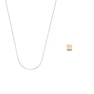 Cadeau d'Isabel 14 karat rose gold cube charm with heart and rose gold necklace gift set