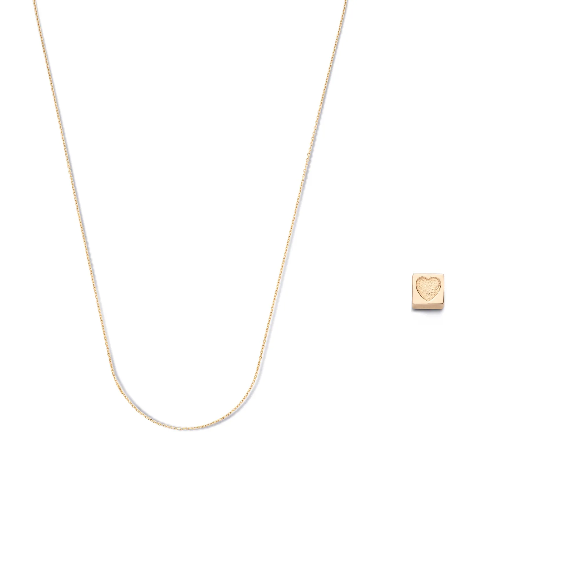 Cadeau d'Isabel 14 karat rose gold cube charm with heart and rose gold necklace gift set