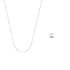 Cadeau d'Isabel 14 karat white gold cube charm with heart and white gold necklace gift set