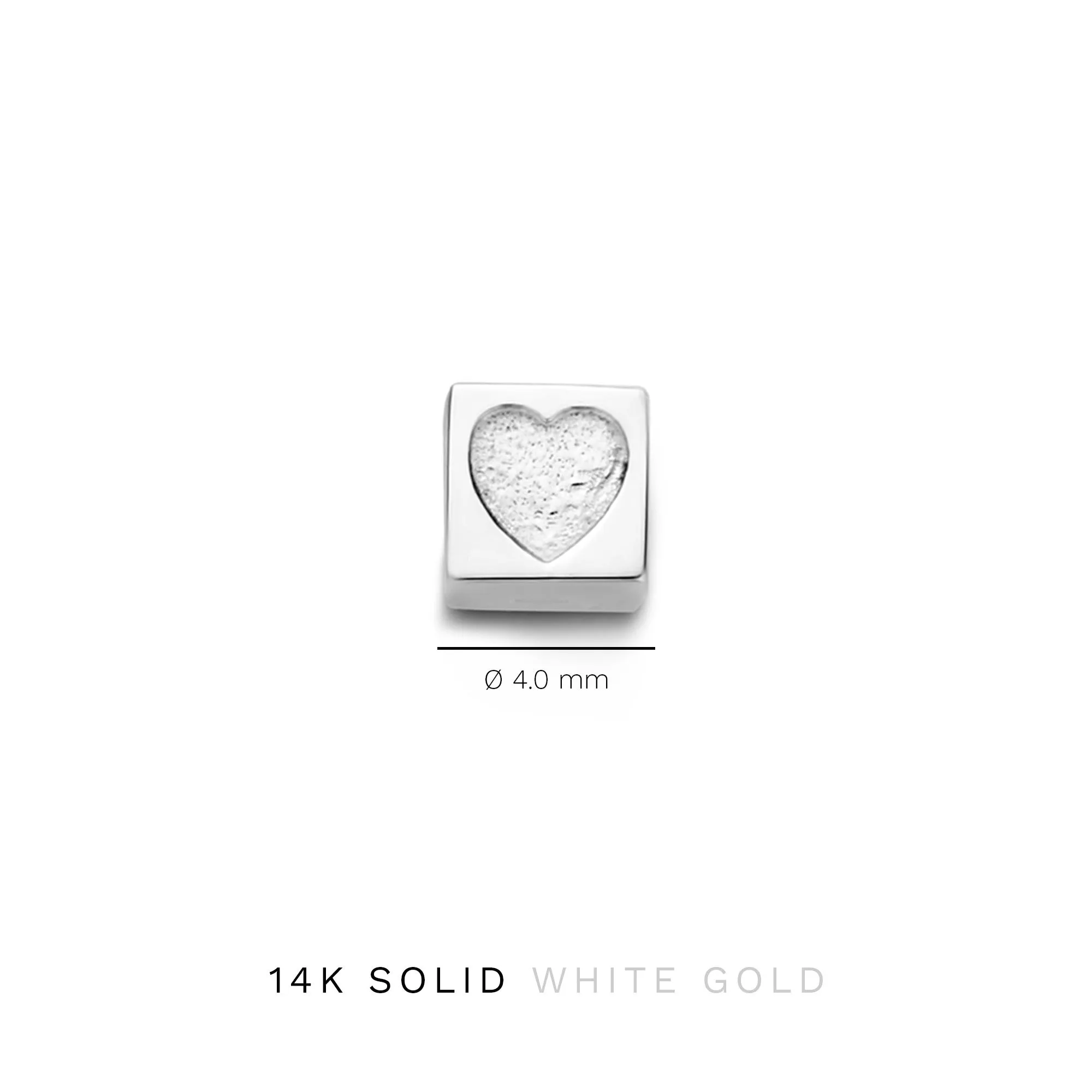Cadeau d'Isabel 14 karat white gold cube charm with heart and white gold necklace gift set