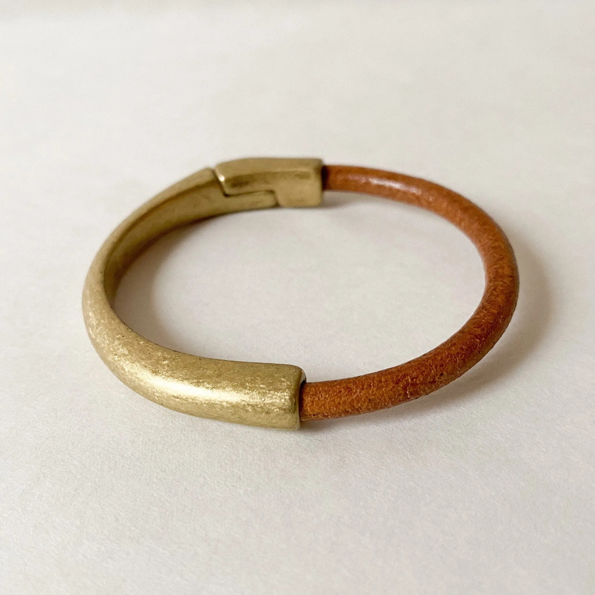 Camel/Cognac Leather Bracelet for Women, Medium Width
