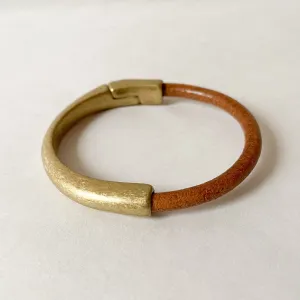 Camel/Cognac Leather Bracelet for Women, Medium Width