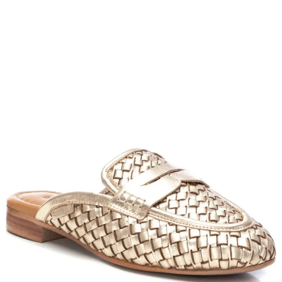 Carmela Gold Woven Leather Flat Slip On Mules