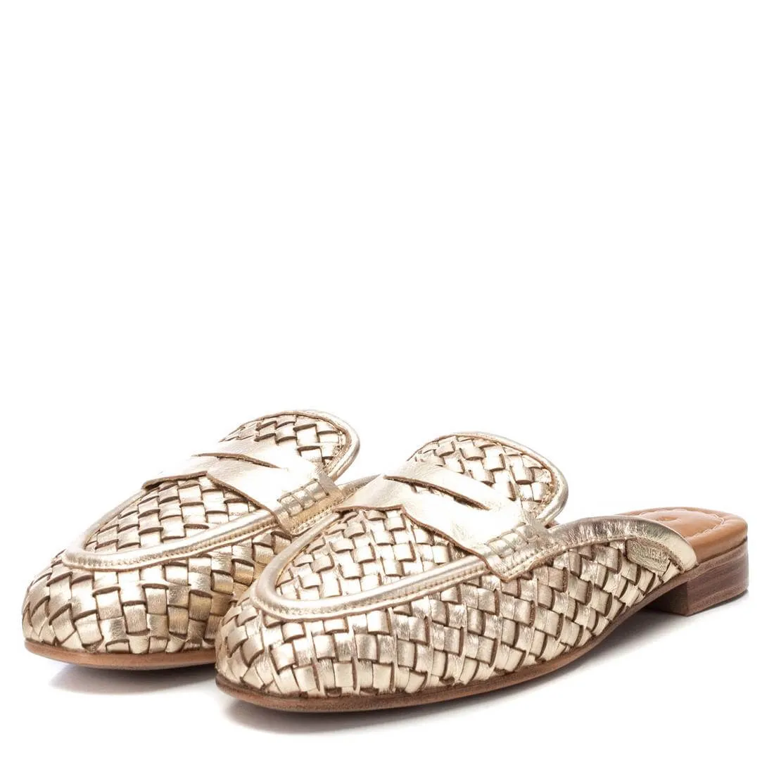 Carmela Gold Woven Leather Flat Slip On Mules