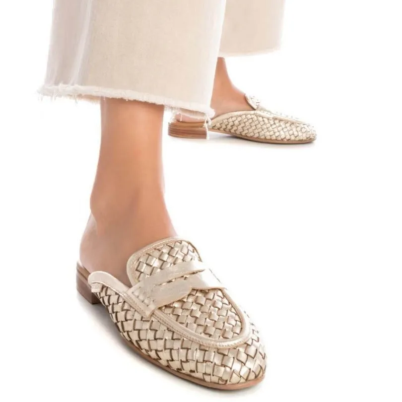 Carmela Gold Woven Leather Flat Slip On Mules